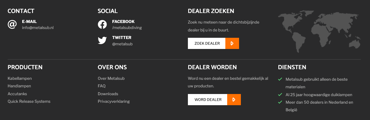Metalsub footer met belangrijke informatie